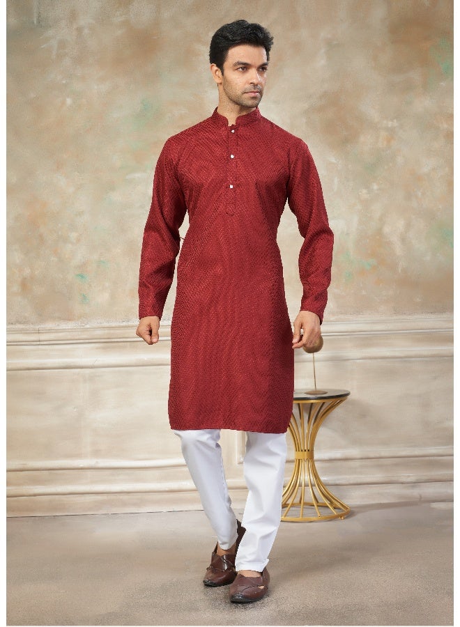 OUTLUK Maroon Cotton Kurta Pajama for Men - Image 1